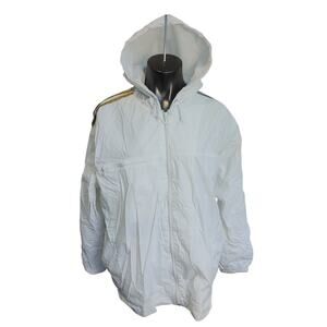 Adidas Women's XL White/Gold Stripe Hooded Full Zip Jacket